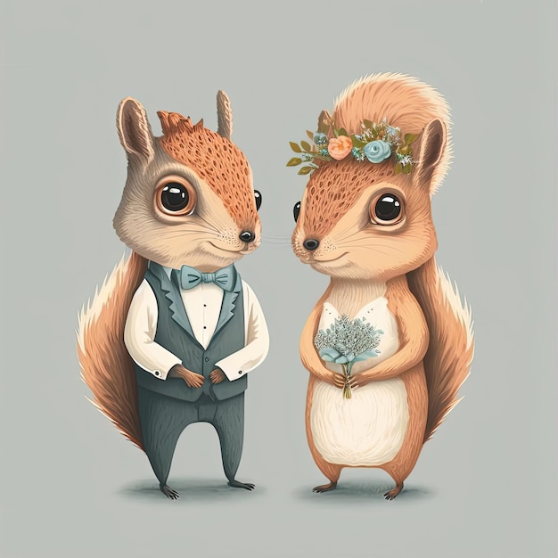 Wiewiórka narzeczeni Nostalgia ślubu para Just Married