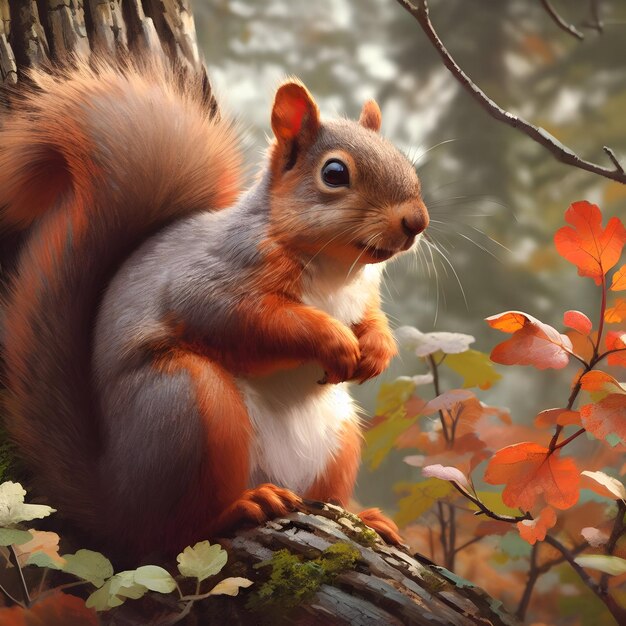 Zdjęcie wiewiórka siedząca na drzewie w fotorealistycznym świecie heather theurer
