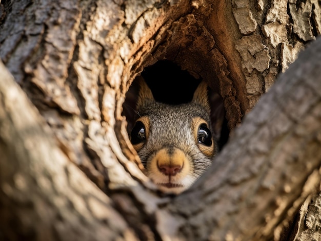 Zdjęcie wiewiórka ukryta w baldachimie klonu