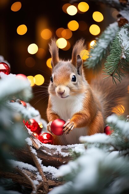 wiewiórka w świątecznym lesie