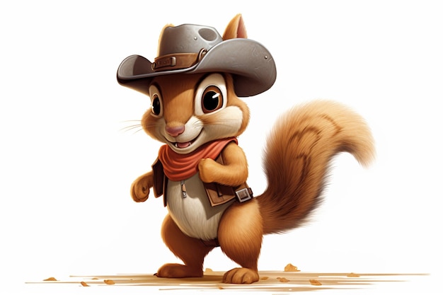 Zdjęcie wiewiórka z kowbojskim kapeluszem i szalikem generatywny ai