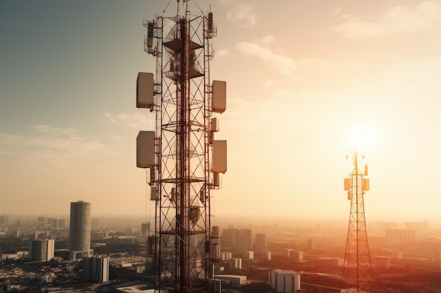 Wieża antenowa do komunikacji w technologii globalnej sieci 5G stworzona przy użyciu generatywnej sztucznej inteligencji