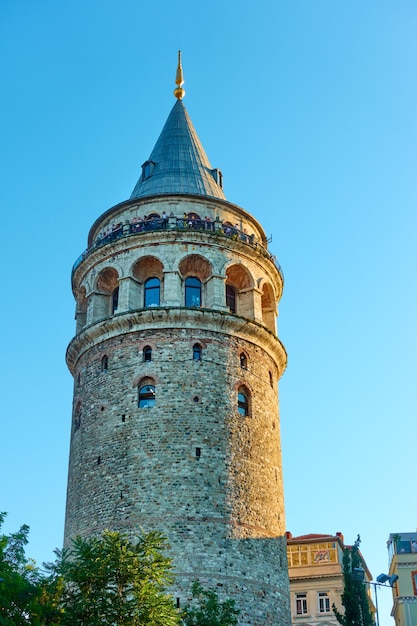 Zdjęcie wieża galata w stambule wieczorem, turcja