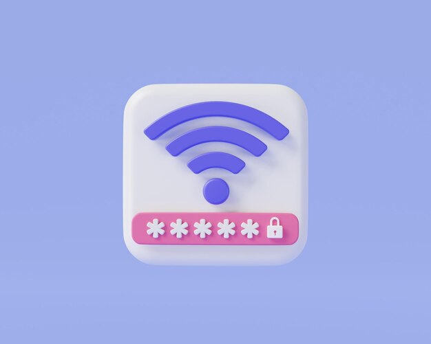 WIFI z ikoną hasła na różowym tle bezprzewodowy internet Symbol Wi-Fi Bezprzewodowa ochrona Strefa Wi-Fi Połączenie Wi-Fi Bezpieczeństwo Wi-Fi Koncepcja dostępu do Wi-Fi 3d minimalna ilustracja renderowania