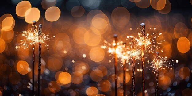 Zdjęcie wigilia nowego roku 2024 impreza uroczystość świąteczna kartka powitawkowa zbliżenie błyszczących błyskawic i świateł bokeh w tle