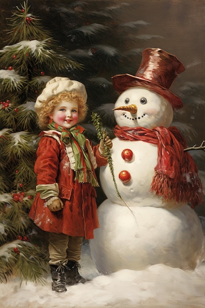 Wiktoriańska kartka świąteczna Święty Mikołaj prezent Choinka dzieci