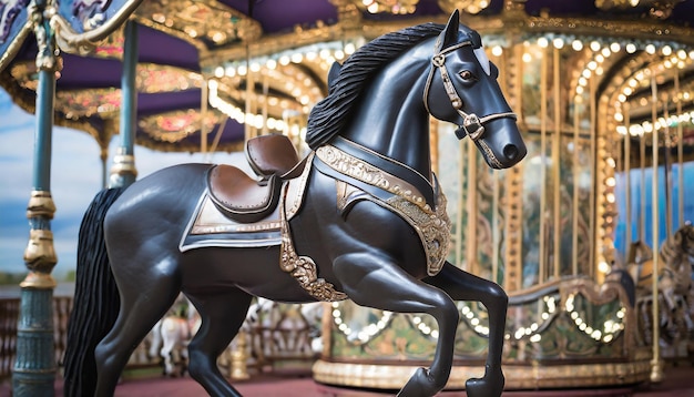 Zdjęcie wiktoriański koczownik zabawkowy karuzel park rozrywki koń