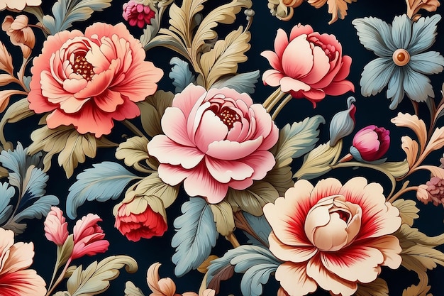 Wiktoriański wzór tapety z kolorowych kwiatów