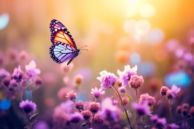 Wildflower piękna motyl na nasłonecznionym tle