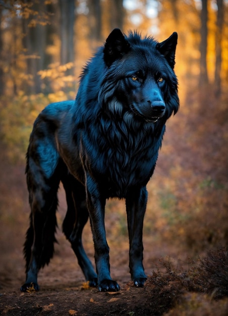 Wilk, który stoi w lesie.