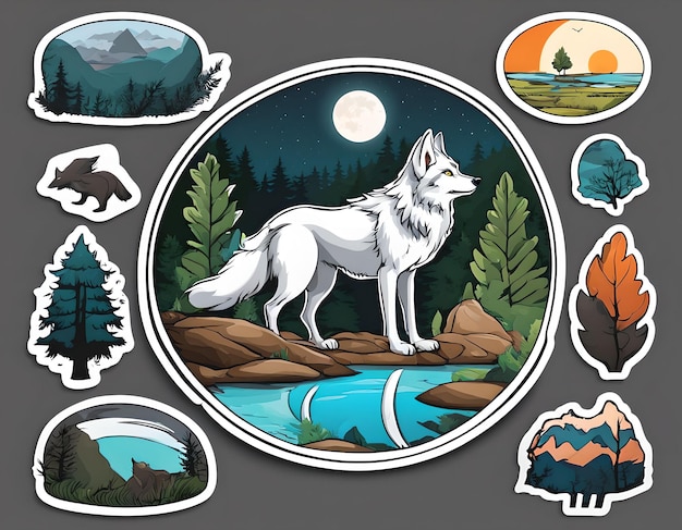 Zdjęcie wilk w środowisku naturalnym sticker design pack