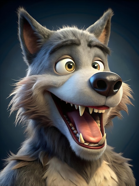 Zdjęcie wilk z dużym uśmiechem na twarzy.