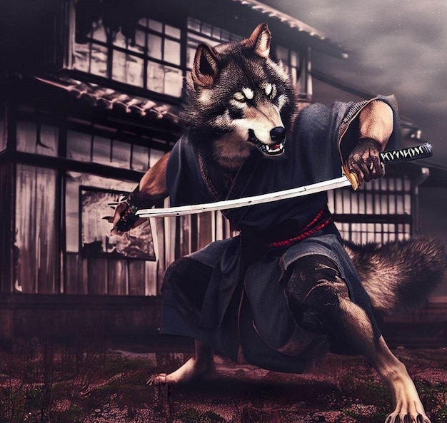Zdjęcie wilk z mieczem w dłoni trzyma miecz.