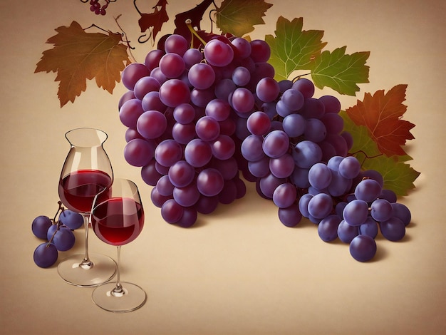 Wina i winogron tematyczne tło ai generowane