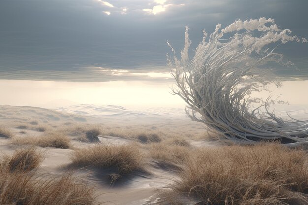 Zdjęcie windblown plant standing in field