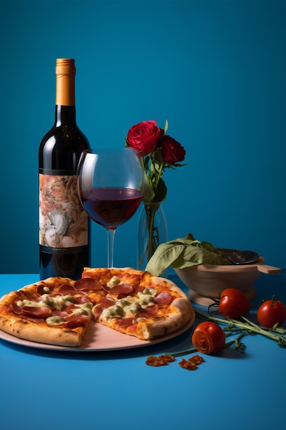 Wino napój alkohol jedzenie pizza