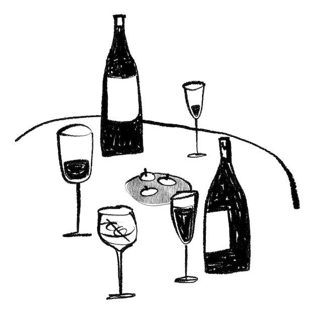 Wino png naklejka szampana kieliszki napoje doodle przezroczysty tło