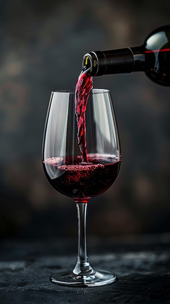 Wino wylewane do szklanki na ciemnym tle