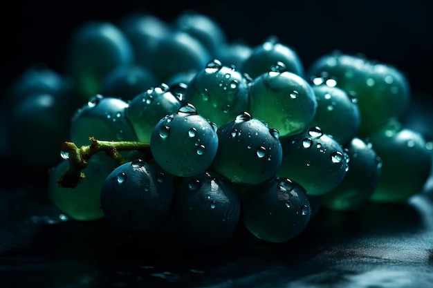 Winogrona z kroplami wody na czarnym tle