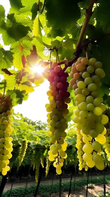Winogrona zwisające z winorośli w słońcu