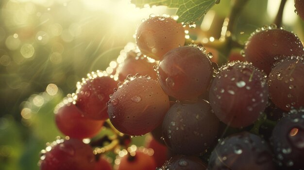 Winorośl przy zachodzie słońca w jesiennym zbiorze selektywne skupienie Generatywna sztuczna inteligencja