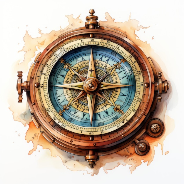 Wintage róża wiatrów kompas ilustracja stary styl akwarela