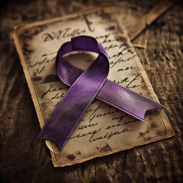 Wintagestyle Światowy Dzień Raka pocztówka z klasycznym fioletowym emblematem wstążki