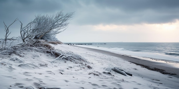 Zdjęcie winter beach mystique zimowa plaża ze śniegiem i lodem na piasku