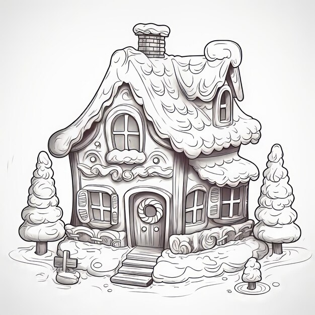 Winter Wonderland Whimsical CartoonStyle Gingerbread House Strona do malowania dla dzieci