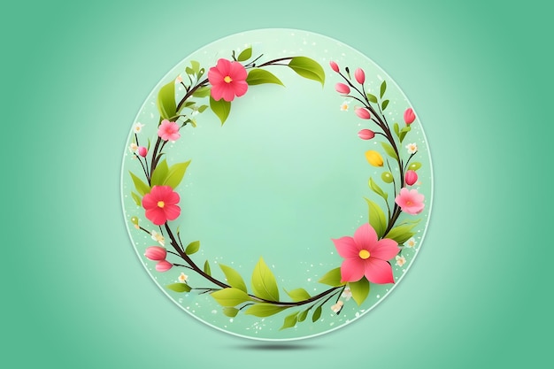 Wiosenna kwiatowo-okrągła ramka na zielonym tle