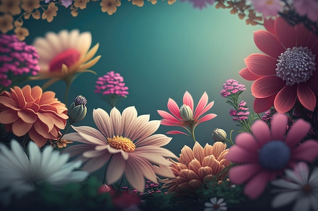 Wiosenna słoneczna łąka z kwiatami Ilustracja Generative AI