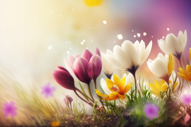 Wiosenna słoneczna łąka z kwiatami Ilustracja Generative AI