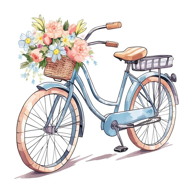 Zdjęcie wiosenne kwiaty rower rysowany w stylu akwarelu