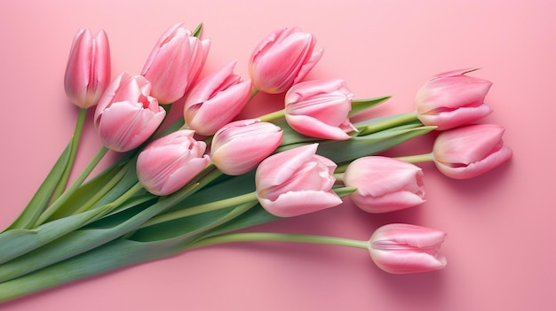 Wiosenne kwiaty tulipanów na różowym tle