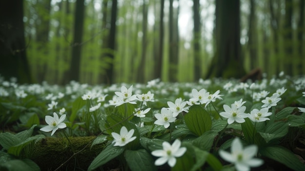 Wiosenne kwiaty w lesie AI generatywne