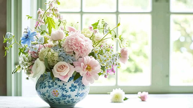 Wiosenne kwiaty w vintage wazonie piękne układy kwiatowe dekoracja domu ślub i projekt kwiaciarni