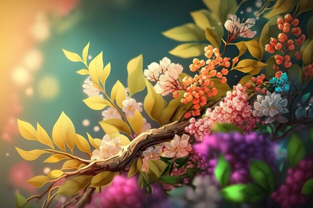 Wiosenne malowanie wiosennych kwiatów Piękno natury Generacyjna sztuczna inteligencja
