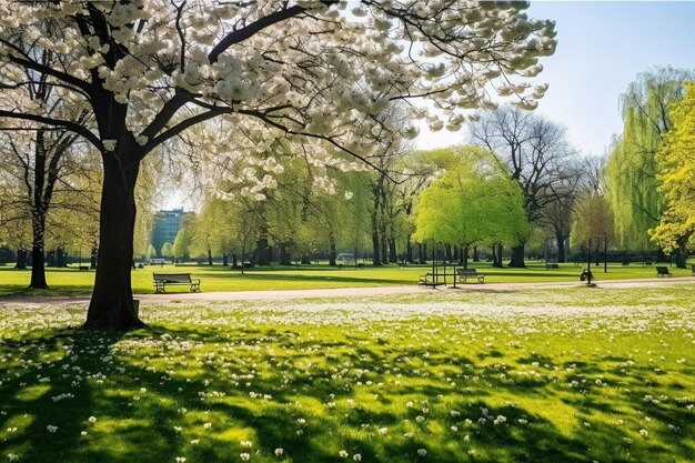 Zdjęcie wiosenny splendor panoramiczny widok kwiatów w parku