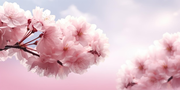 Wiosenny sztandar Różowe kwiaty sakury Kwiaty wiśni tło