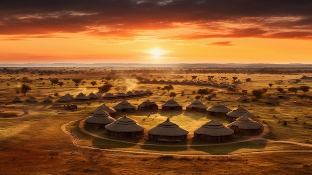 Wioska Masajów na rozległych równinach Serengeti