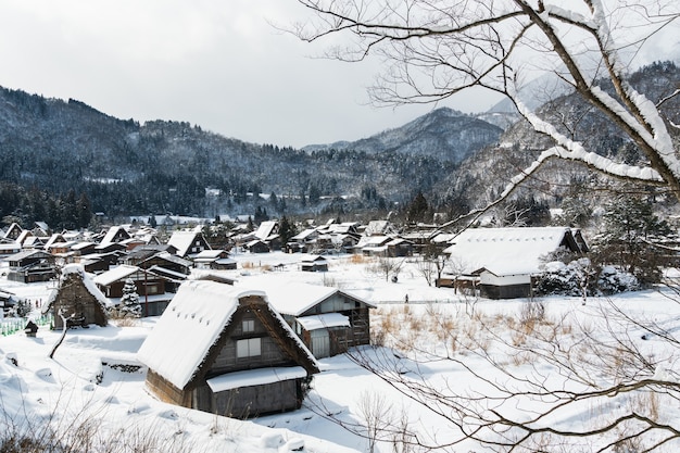 Wioski Shirakawa-go W Dzień Opadów śniegu. Wpisany Na Listę światowego Dziedzictwa Unesco