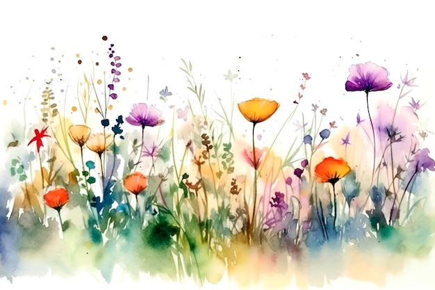 Wiosna i lato W tle akwarele z małymi kwiatami Ilustracja botaniczna