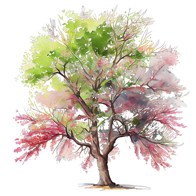 Wiosna kolorowe drzewo akwarela ilustracja wiosna clipart