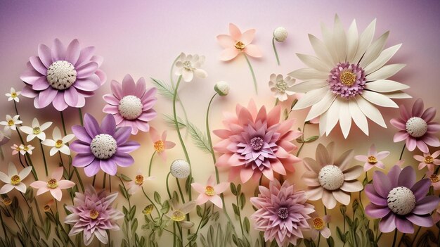 Wiosna lato tło z pięknymi kwiatami Generatywny obraz AI