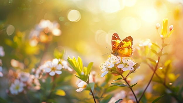 wiosna natura tło wiosna generatywny Ai kwiat motyl lato naturalne łąka dzikie kwiaty