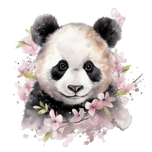 Wiosna panda akwarela ilustracja wiosna clipart