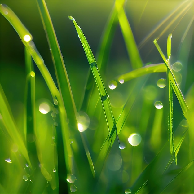 Wiosną zielona trawa z kroplami rosy Zbliżenie mokrej trawy i krople deszczu