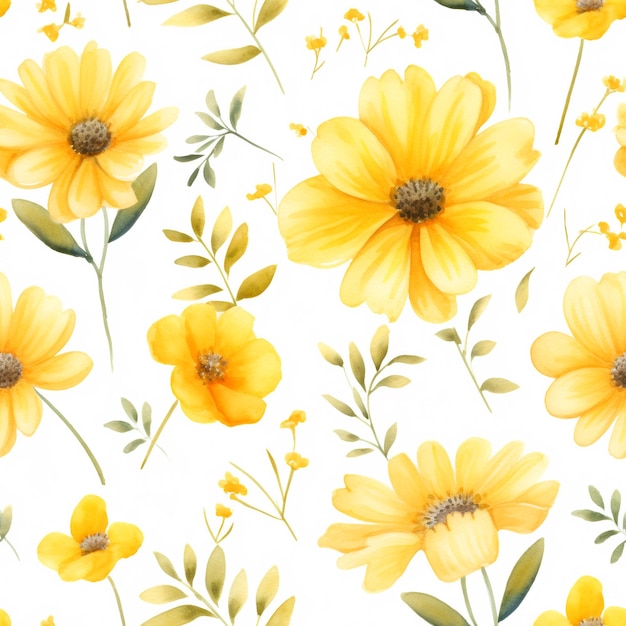 Wiosna żółte kwiaty akwarela bez szwu wzorów