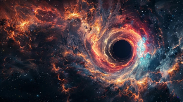 Wir kosmicznego pyłu i promieniujących gwiazd zawierający złowrogą czarną dziurę