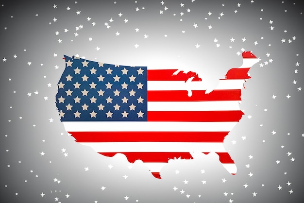 Wirtualna cyfrowa mapa Ameryki Północnej na fladze USA i białym tle